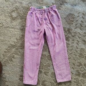 Mini Boden Pull On Heart-Pocket Pants in festival pink ticking stripe sz 9